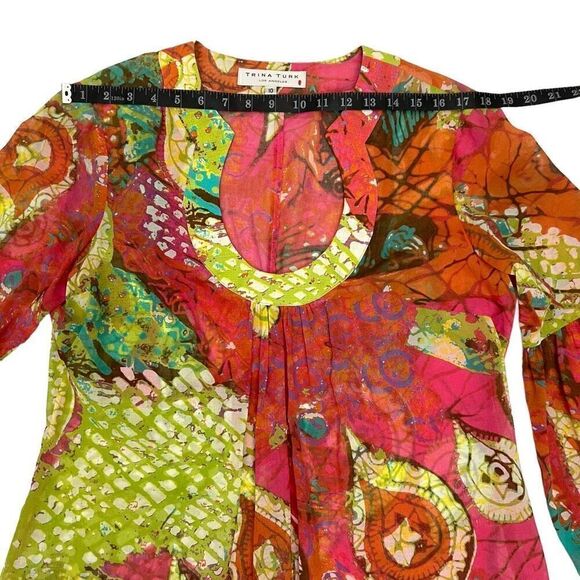 Trina Turk Women's Sz 10 Multicolor 3/4 Sleeve Mini Dress Swimsuit Cover-Up Medi - Picture 13 of 14